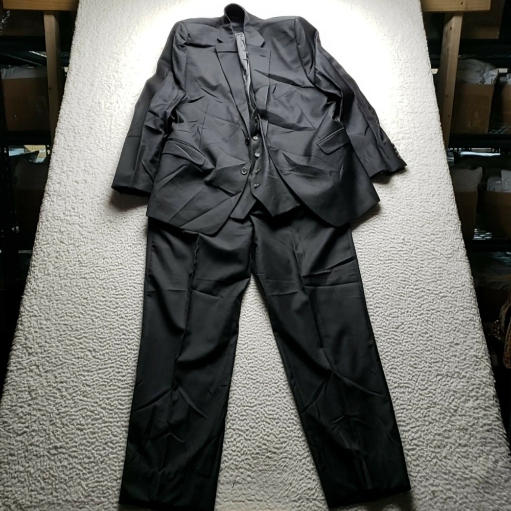 Lauren Ralph Lauren Suit Mens 48 39x30 Black Wool 3 Piece Notch Lapel Formal